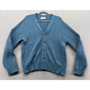 Vintage Scotloon by Revere Sweater Mens Blue Ribbed Knit Button Front Cardigan M